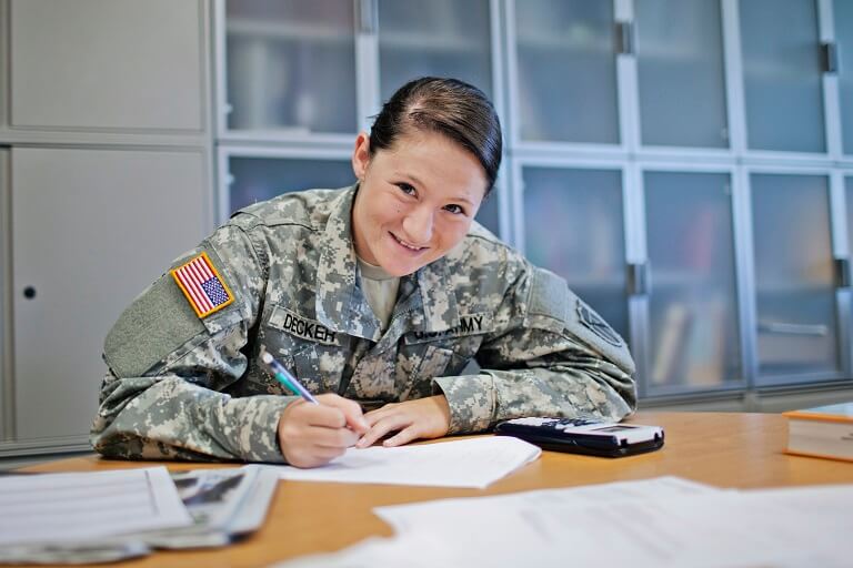 veteran woman studying